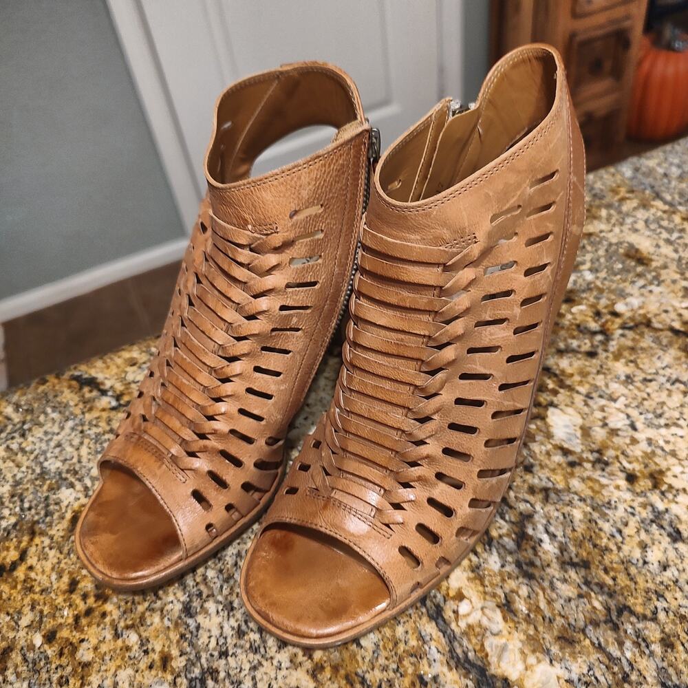 Paul Green Brown Leather Heeled Sandals Size 5.5 Made in Austria 36
